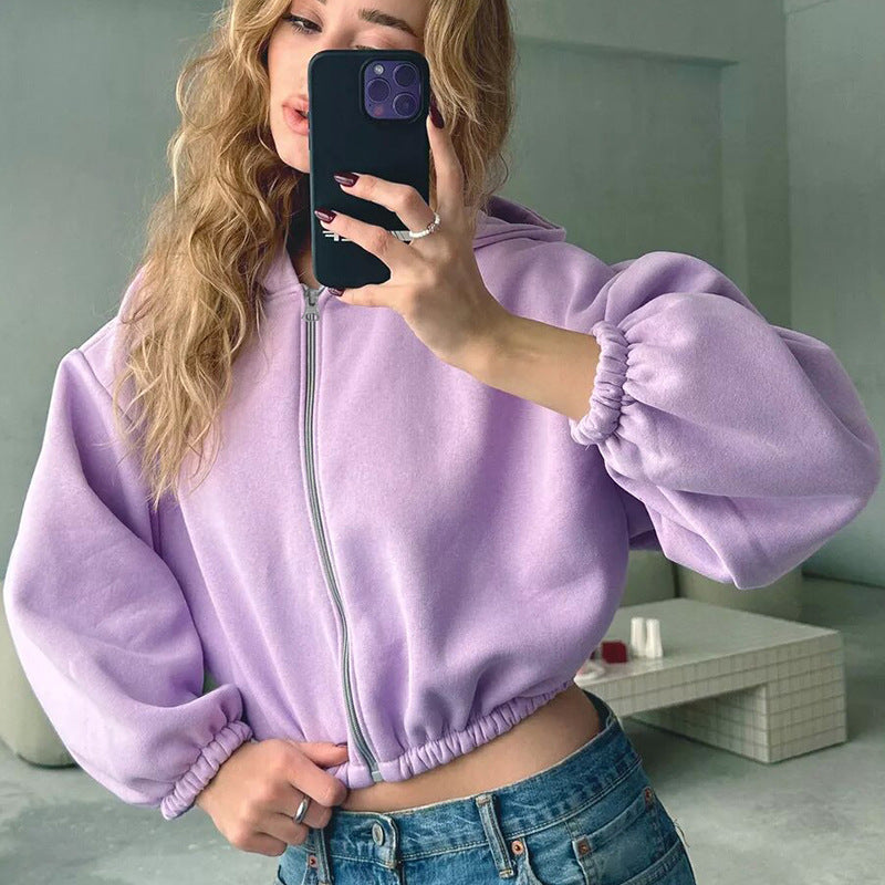 Cropped Zip-Up Hoodie