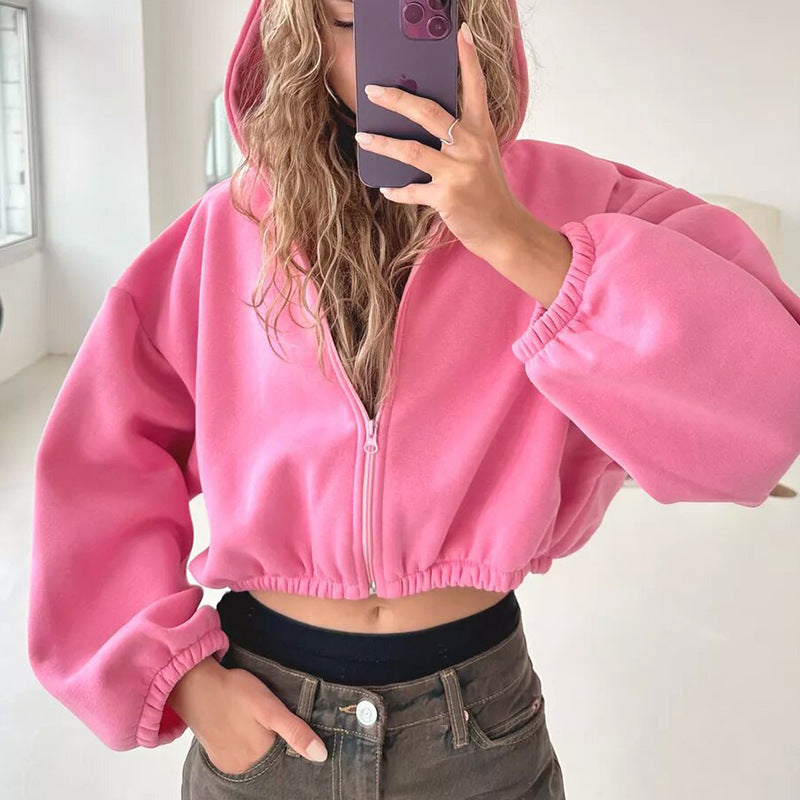 Cropped Zip-Up Hoodie