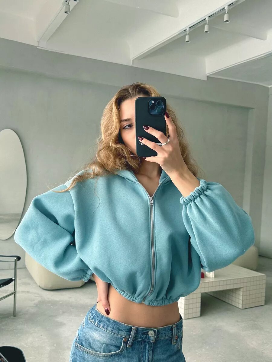 Cropped Zip-Up Hoodie