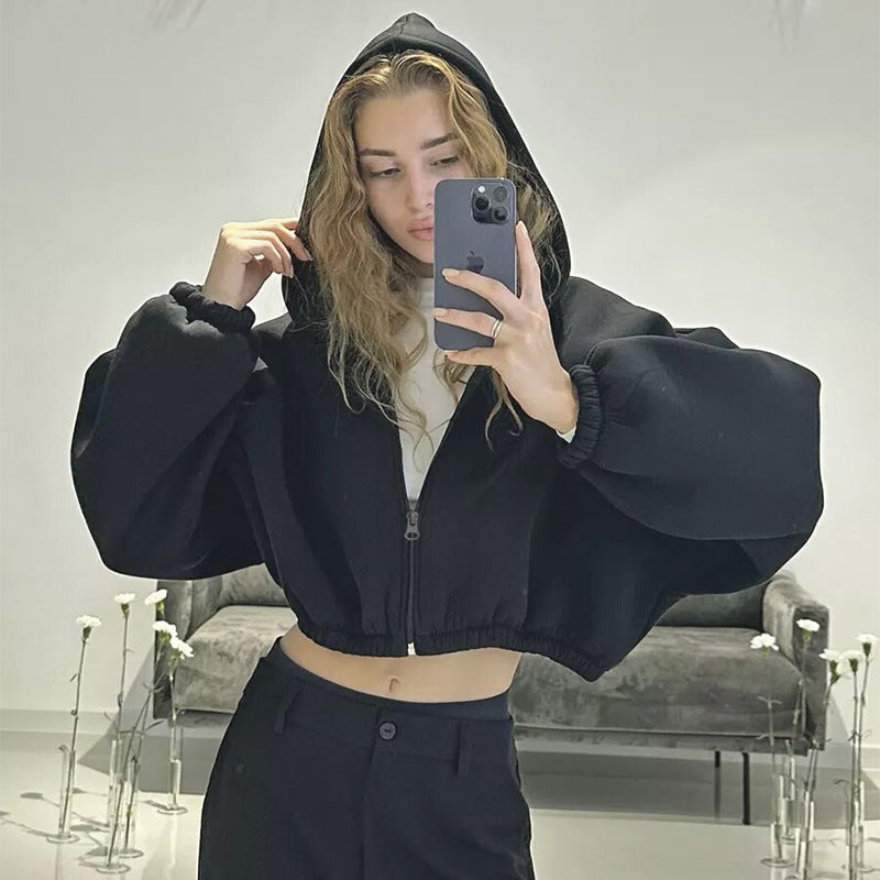 Cropped Zip-Up Hoodie
