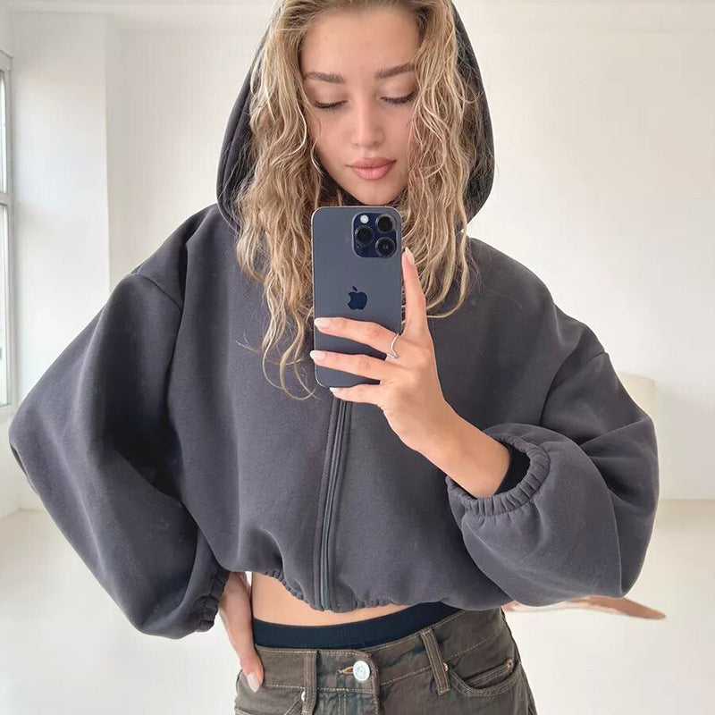 Cropped Zip-Up Hoodie
