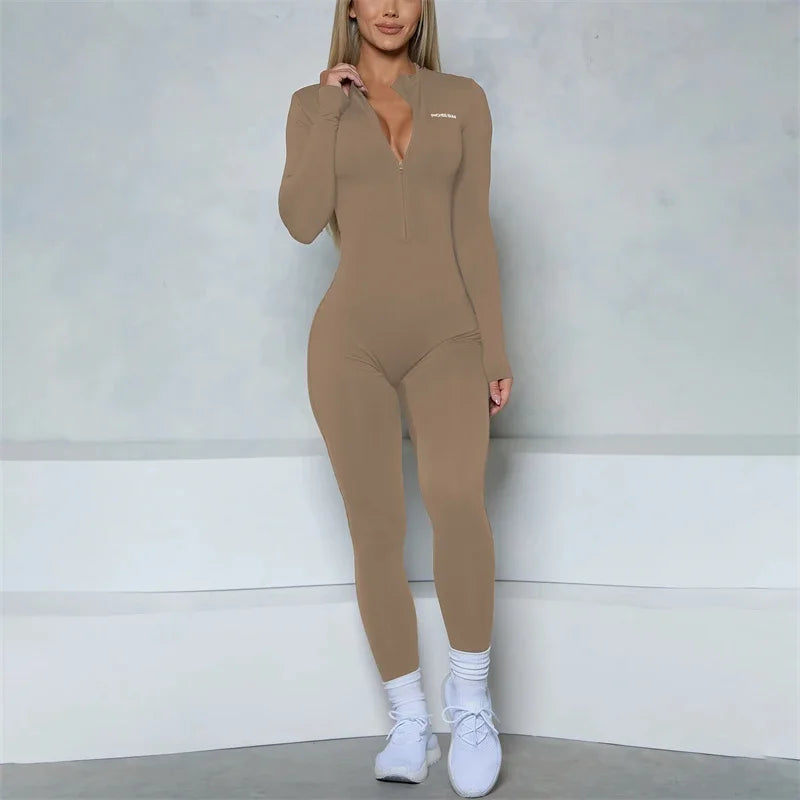 Long Sleeve Zipper Jumpsuit