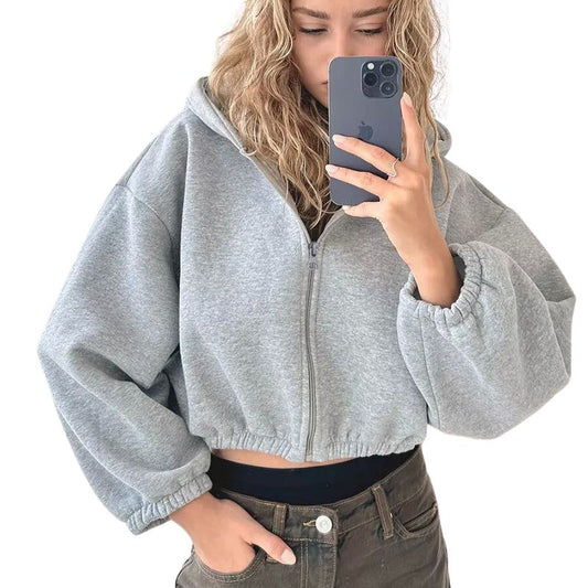 Cropped Zip-Up Hoodie